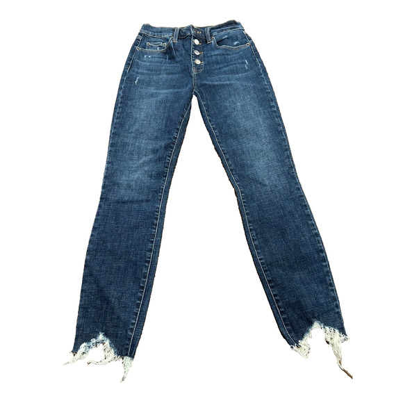 Pistola Women's Blue Mid Rise Button Fly Distressed Denim Skinny Jeans Size 26 - Picture 1 of 8